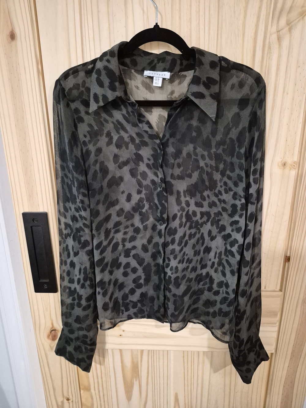 Topshop Olive and Black Leopard Print Button-Down Shirt